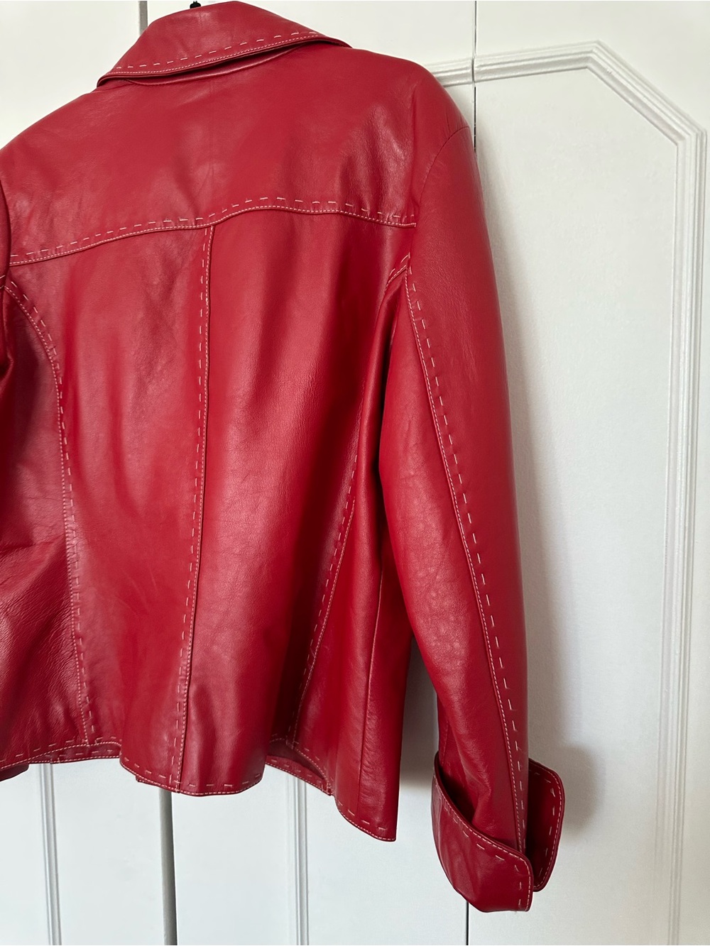 Danier Red Leather Button-Front Jacket - Picture 9 of 11